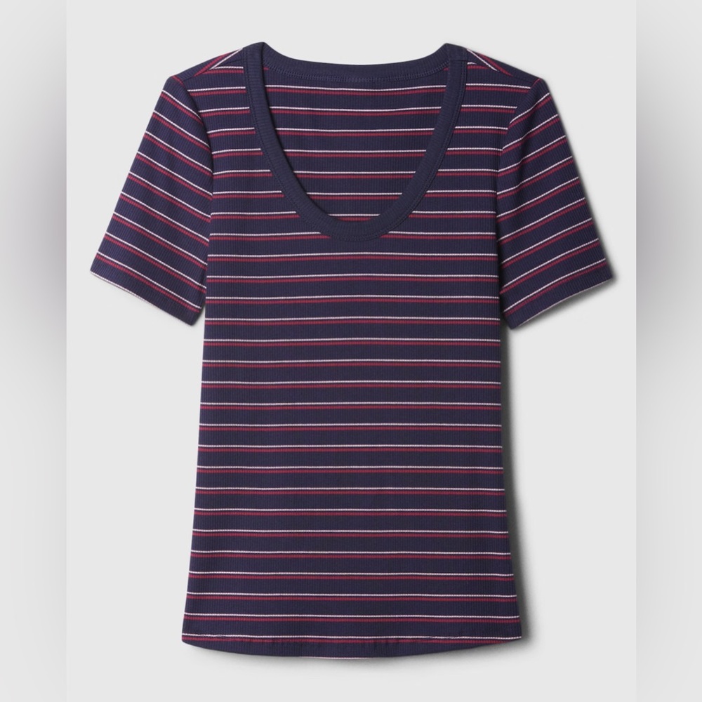 🆕 GAP Women’s Rib Ribbed Scoop Neck Short Sleeve T-Shirt Red White Blue XLarge - Picture 5 of 11